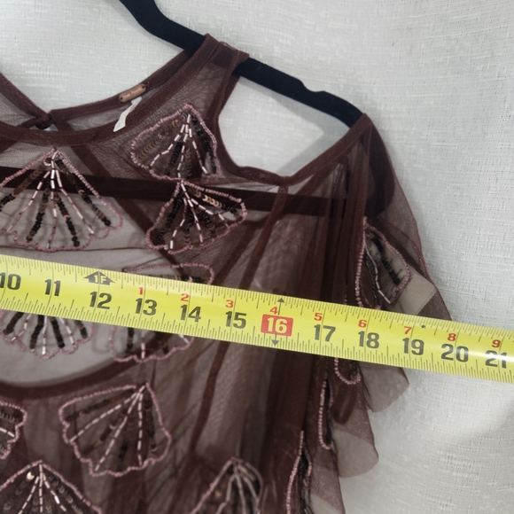 FREE PEOPLE Sz S Chic Sheer Brown Embellished Women's Blouse - Picture 6 of 7